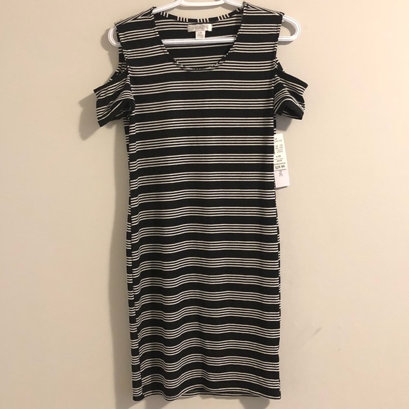 MAGAZINE NWT cold shoulder fitted striped dress - Picture 2 of 8